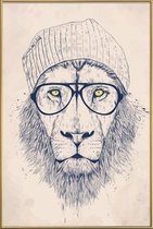 JUNIQE - Poster met kunststof lijst Coole leeuw - tekening -60x90