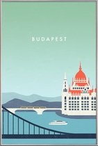 JUNIQE - Poster met kunststof lijst Retro Boedapest -20x30 /Blauw &