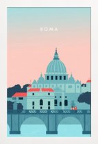 JUNIQE - Poster in houten lijst Rome - retro -40x60 /Roze & Turkoois