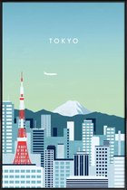 JUNIQE - Poster in kunststof lijst Retro Tokio -20x30 /Turkoois