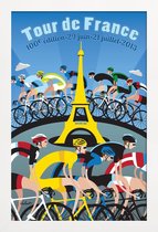 JUNIQE - Poster met houten lijst Tour de France -13x18 /Blauw & Geel