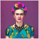 JUNIQE - Poster met kunststof lijst Trendy Frida -30x30 /Blauw & Paars