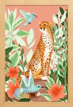 JUNIQE - Poster in houten lijst Tropic Cheetah -20x30 /Groen & Oranje