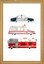 JUNIQE - Poster met houten lijst Sirens on the Road -30x45 /Rood & Wit
