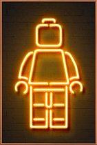 JUNIQE - Poster met kunststof lijst Neon Lego -30x45 /Oranje & Zwart