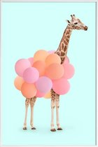 JUNIQE - Poster in kunststof lijst Party Giraffe -40x60 /Oranje & Roze