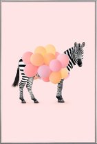 JUNIQE - Poster met kunststof lijst Zebra Balloon -20x30 /Roze