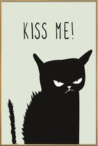 JUNIQE - Poster met kunststof lijst Kiss Me Cat -40x60 /Grijs & Wit