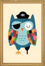 JUNIQE - Poster met houten lijst Captain Whooo -13x18 /Kleurrijk