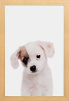 JUNIQE - Poster met houten lijst Puppy -13x18 /Bruin & Wit