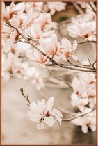 JUNIQE - Poster met kunststof lijst Magnolias 1 -13x18 /Bruin & Ivoor