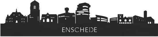 Skyline Enschede Zwart hout - 100 cm - Woondecoratie - Wanddecoratie - Meer steden beschikbaar - Woonkamer idee - City Art - Steden kunst - Cadeau voor hem - Cadeau voor haar - Jubileum - Trouwerij - WoodWideCities