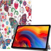 Voor Lenovo Pad Plus 11 2021 Gekleurd Tekenpatroon Horizontale Flip Lederen Case met Slaapfunctie & Drie-opvouwbare Houder (Kleur Vlinder)