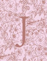J: Monogram Initial Notebook For Women And Girls-Pink And Brown Floral-120 Pages 8.5 x 11