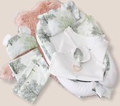 Babynest Eliz Baby Dubbelzijdig 8-delig Green Trees Off-White Waffle Babynestje Kraamcadeau