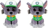 Ty Paw Patrol knuffel  2x zachte knuffels Rocky 15 cm - Kinder poppen speelgoed hondjes Nickelodeon