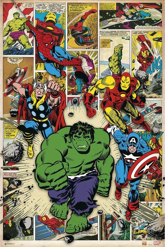Affiche super-héros Marvel héros de bande dessinée Thor-Hulk-Spiderman 61x91.5cm