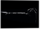 Acrylglas - Zijaanzicht van Zwarte Camera op Zwarte Achtergrond - 40x30cm Foto op Acrylglas (Met Ophangsysteem)
