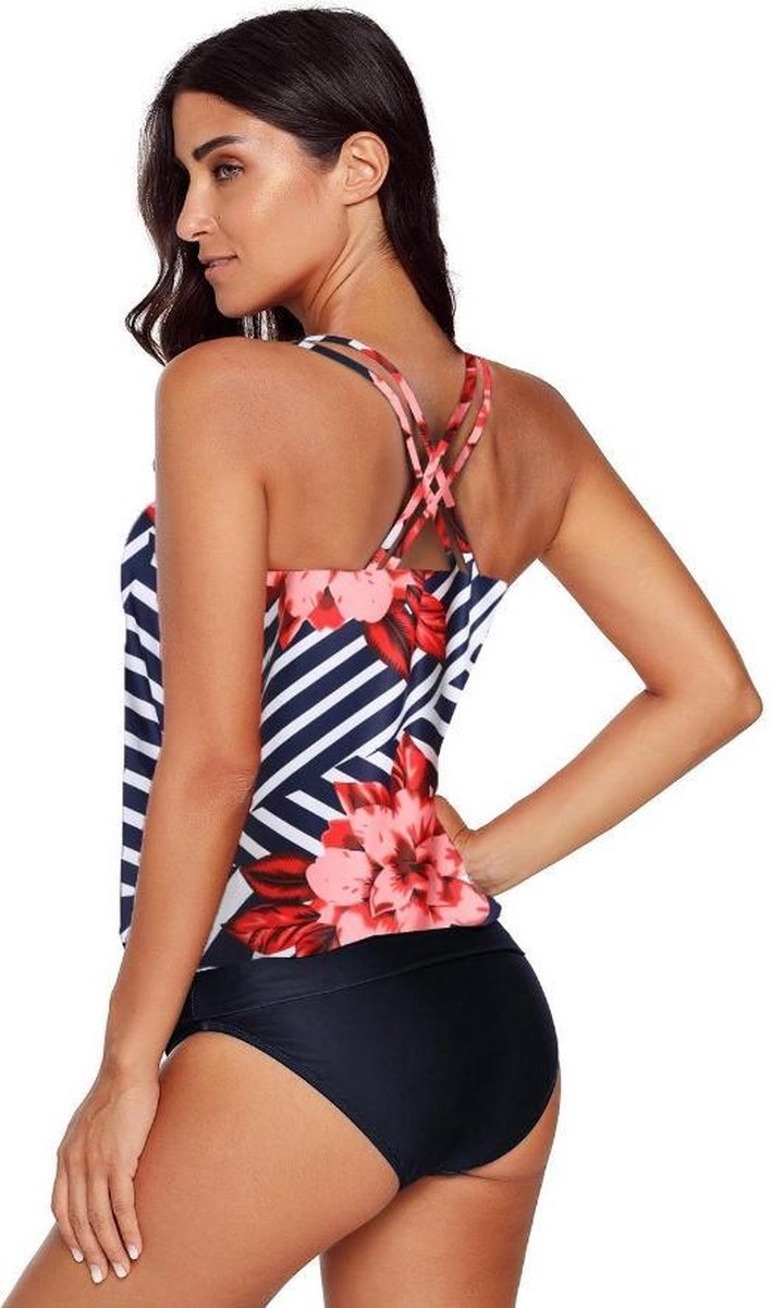 Crisscross Tankini Dames 2Delig Rood Gebloemd Maat XL