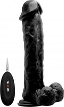 Vibrating Realistic Cock - 11" - With Scrotum - Black - Realistic Vibrators -