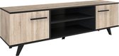 CBA- TV Meubel Tv-meubel Wilke 2 draaideuren en 3 legplanken-geborstelde eik/matzwart - 151cm - Bruin; Zwart