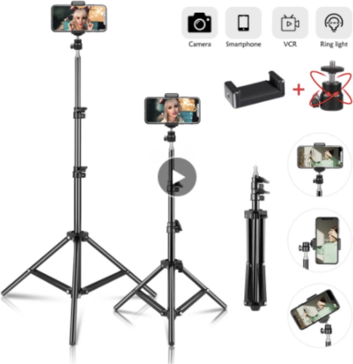 HiCHiCO 2x Camerastatief 210Cm Voor Fotocamera en Smartphone thumbnail 3