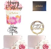 La Gabriela - 3 x Cake Toppers - Happy Birthday -Goud- Gold- Black - Zwart - Caketopper - Taartdecoratie