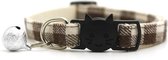 Kattenhalsbandje - Kattenhalsband met belletje - Geruit - Bruin