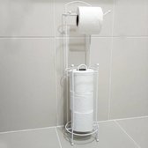 Wc Rolhouder - Wc rolhouder staand - Incl. Afroller - Toiletrol houder - Reserverol houder - 73 cm - RVS - Wit -
