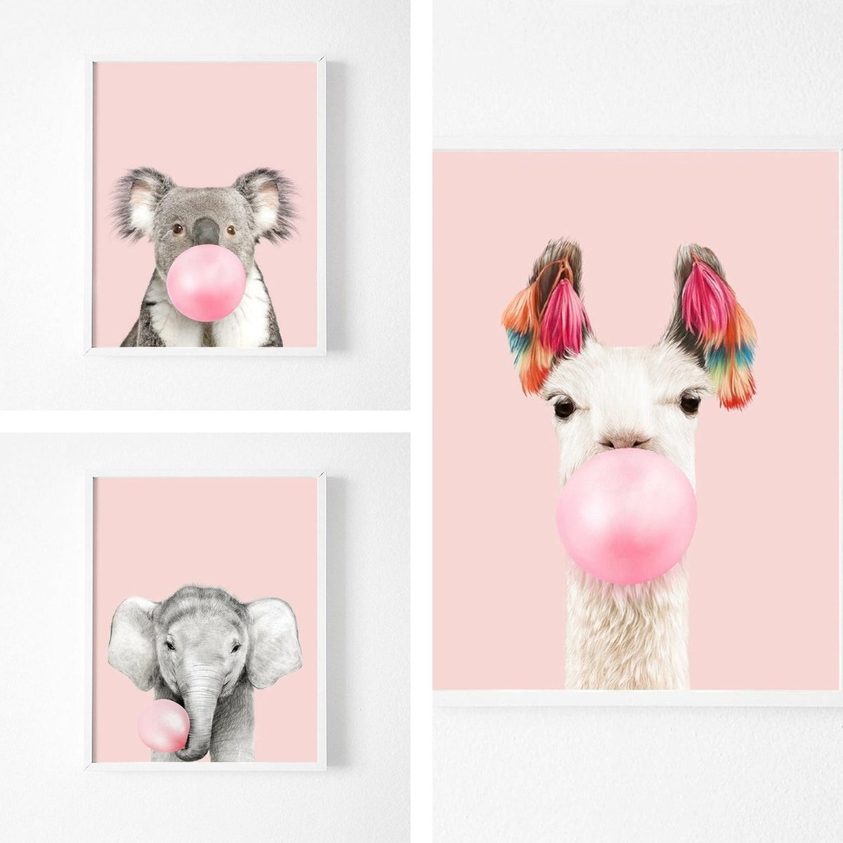 Posters Dieren - Kinderkamer - Babykamer - Bubble gum Roze 30x21cm - A4