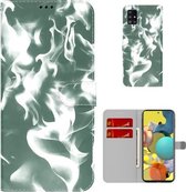 Voor Samsung Galaxy A51 5G Cloud Fog Patroon Horizontale Flip Lederen Case met Houder & Kaartsleuf & Portemonnee (Donkergroen)