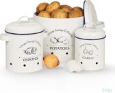 Pots de rangement Gadgy - Set d'un plateau de pommes de terre, d'un pot d'oignons et d'un pot d'ail - 3 boîtes de Bidons alimentaires avec couvercles et trous de ventilation - Gadgy de Bocaux de conservation Vintage / rétro