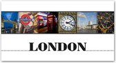 Tuinposter - Stad / Londen / London / Collage in wit / zwart / rood / geel / blauw - 120 x 240 cm