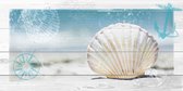 Tuinposter - Zee / Strand / Water - Collage schelp in Beige / wit / zwart / blauw - 60 x 120 cm