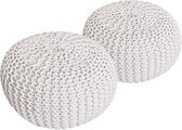 Pippa Design Poef - rond - gebreid - XL - wit - set van 2