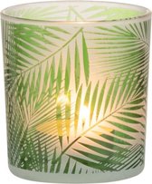 J-Line Theelichthouder Tropical Glas Groen Set van 8 stuks