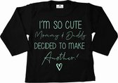 Shirt grote broer-grote zus-I'm so cute-zwart-mint groen-Maat 104