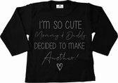 Shirt grote broer-grote zus-I'm so cute-zwart-zilver-Maat 98