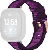 By Qubix geschikt voor Fitbit Versa 3 & Sense 1 - Canvas nylon bandje - Paars Smartwatchbandje bandje Armband Polsband Strap Band Watchband