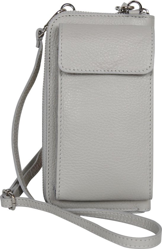 AmbraModa GLX21 - Italiaanse portemonnee telefoontasje schoudertas clutch bag gemaakt van echt leer. Beige crème