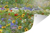 Tuinposter - Tuindoek - Tuinposters buiten - Siergras met verschillende bloemen - 120x80 cm - Tuin