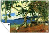 Tuindecoratie Aan de rand van het meer - Schilderij van Paul Gauguin - 60x40 cm - Tuinposter - Tuindoek - Buitenposter