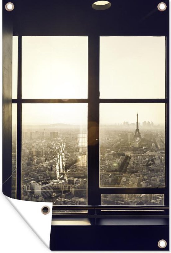 Tuinposter - Uitzicht op de Eiffeltoren via de ramen