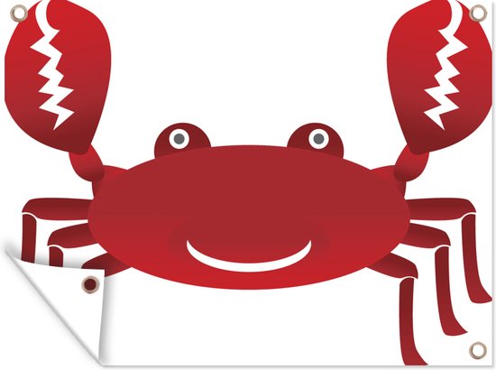 Foto: Tuin decoratie illustratie van een rode krab met de scharen omhoog 40x30 cm tuindoek buitenposter