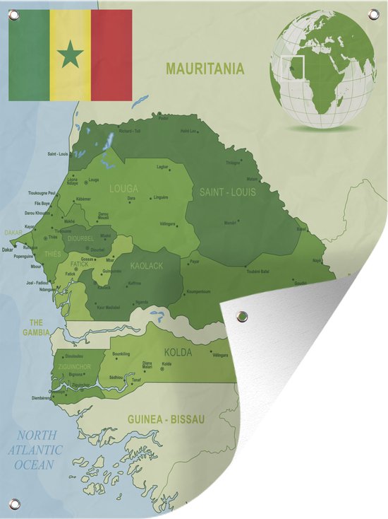Tuinposter – Illustratie van een kaart van Senegal met de grote steden – 60×80 cm