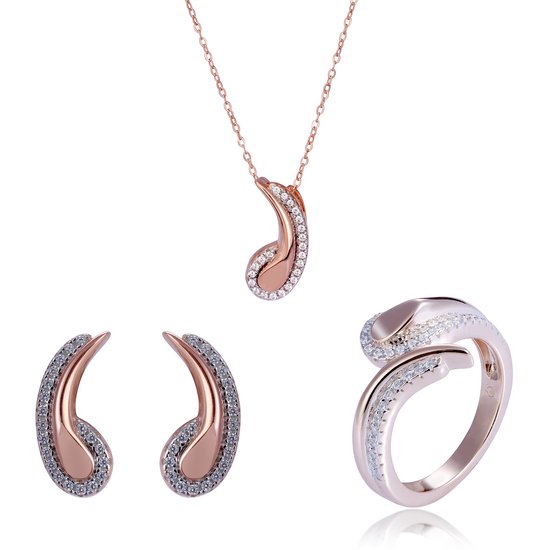 Orphelia SET-7441/52 - Ensemble de bijoux: Collier + Boucles d'oreilles + Bague - Argent 925 Rosé - Zircone - 42 cm / Taille de bague 52