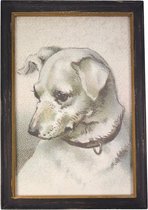 Lijstje hout zwart Hond wit, 34x23,5cm