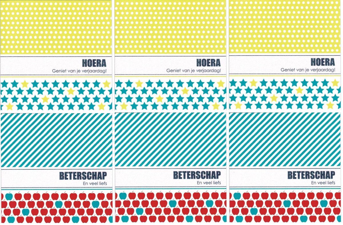 6 Luxe wenskaarten - Beterschap - Hoera - 10,8 x 10,8 cm - inclusief envelop -