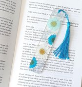 Boekenlegger  – Bookmark – Bladwijzer Boekenlegger kinderen – Bloemen patroon - Blauw – 14 centimeter