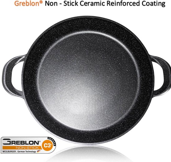 Frying Pan 40cm German Greblon Ceramic Reinforced Non Stick Coating Paella Pan 